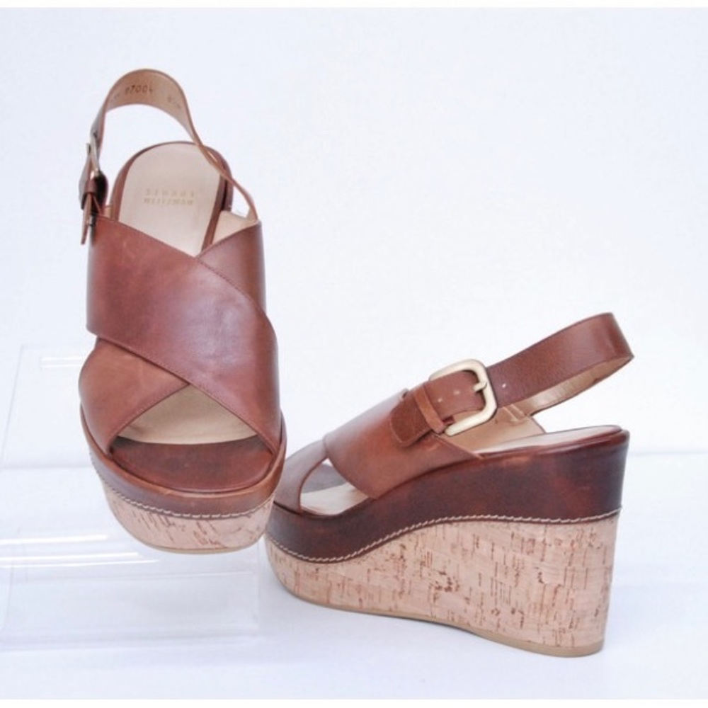 Stuart Weitzman Exhale Leather Strappy Wedges